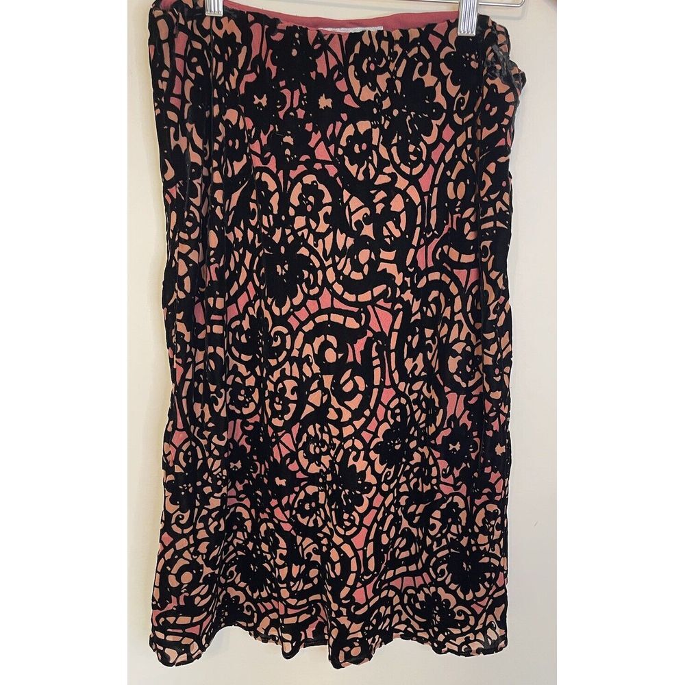 Skirt Coral With Black Burnout Velvet Size 12P Whimsy Goth Witchy I. C.‎ E.